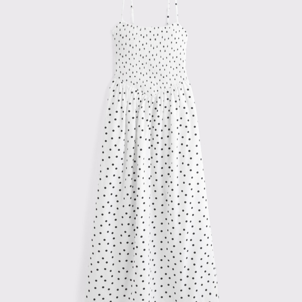 Abercrombie & Fitch Small Tall polka dot dipped waist smocked midi dress AF